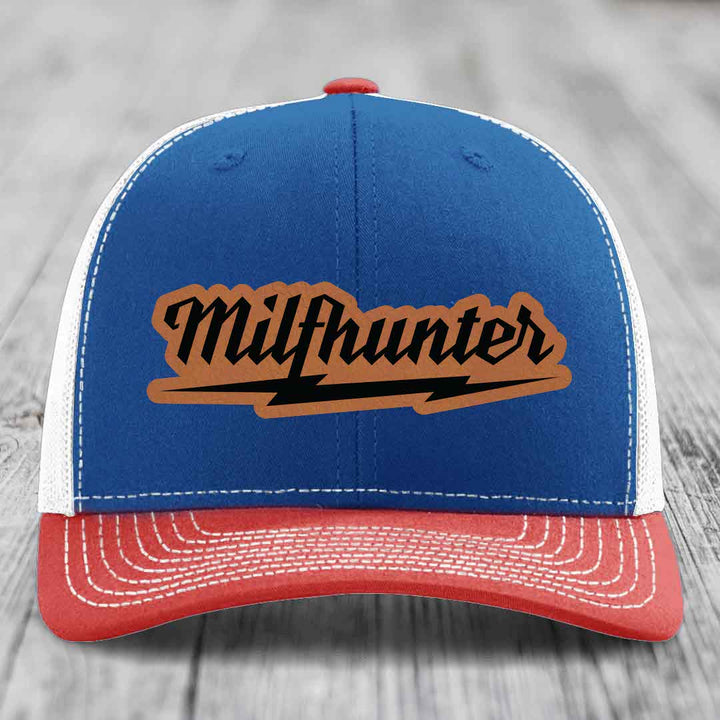 Milfhunter - Leather Patch Hat - Rawhide to Black Patch - Richardson 112 Snapback Trucker Hat