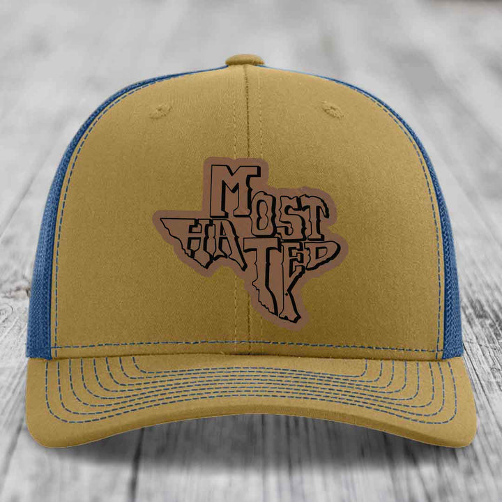Most Hated (Texas) - Leather Patch Hat - Dark Brown to Black Patch - Richardson 112 Snapback Trucker Hat