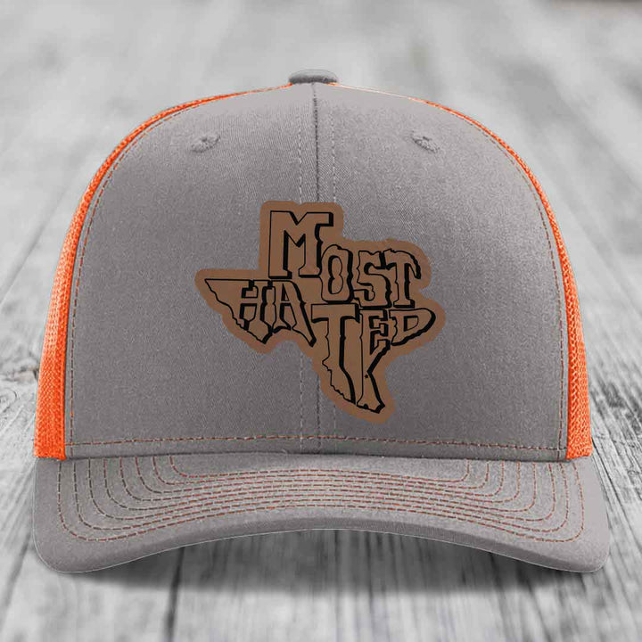 Most Hated (Texas) - Leather Patch Hat - Dark Brown to Black Patch - Richardson 112 Snapback Trucker Hat