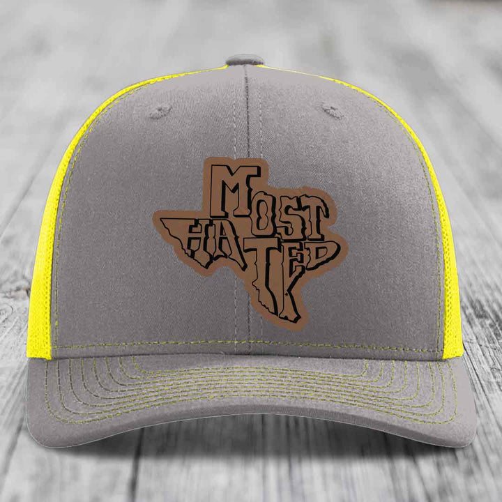 Most Hated (Texas) - Leather Patch Hat - Dark Brown to Black Patch - Richardson 112 Snapback Trucker Hat