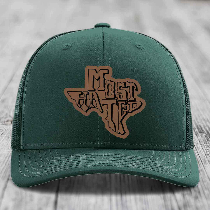 Most Hated (Texas) - Leather Patch Hat - Dark Brown to Black Patch - Richardson 112 Snapback Trucker Hat