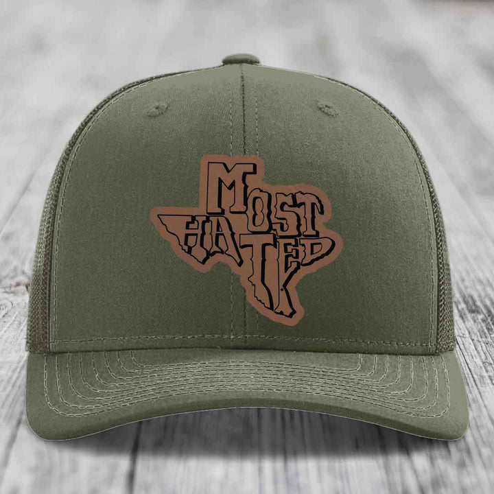 Most Hated (Texas) - Leather Patch Hat - Dark Brown to Black Patch - Richardson 112 Snapback Trucker Hat