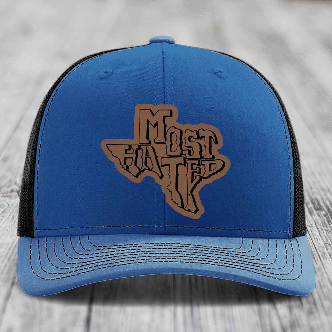 Most Hated (Texas) - Leather Patch Hat - Dark Brown to Black Patch - Richardson 112 Snapback Trucker Hat