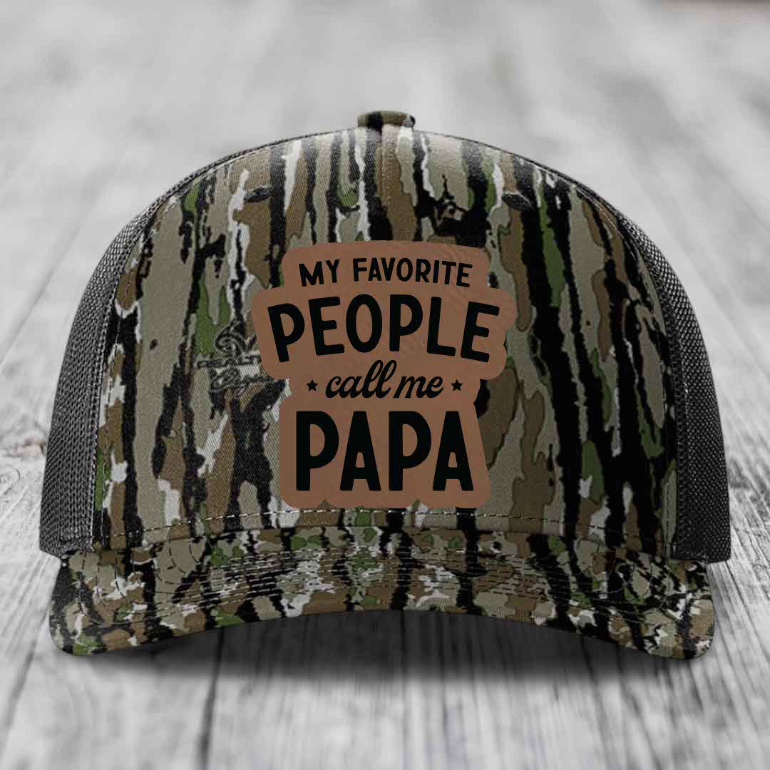 My Favorite People Call Me Papa - Leather Patch Hat - Dark Brown to Black Patch - Richardson 112PFP Snapback Trucker Hat