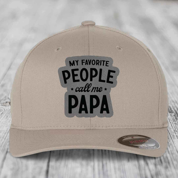 My Favorite People Call Me Papa - Leather Patch Hat - Grey to Black Patch - Flexfit 6277 Fitted Hat
