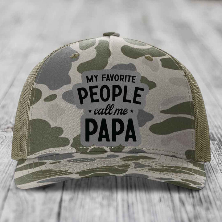 My Favorite People Call Me Papa - Leather Patch Hat - Grey to Black Patch - Richardson 112PFP Snapback Trucker Hat
