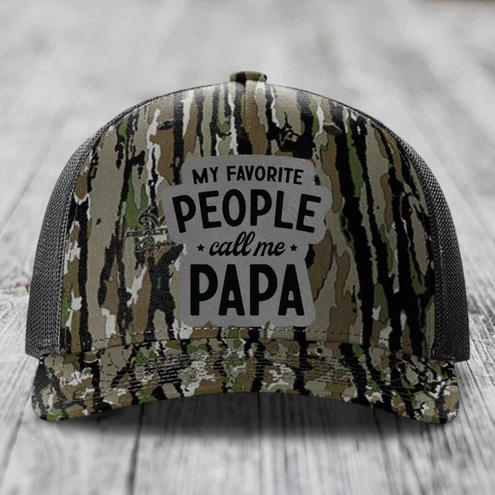 My Favorite People Call Me Papa - Leather Patch Hat - Grey to Black Patch - Richardson 112PFP Snapback Trucker Hat