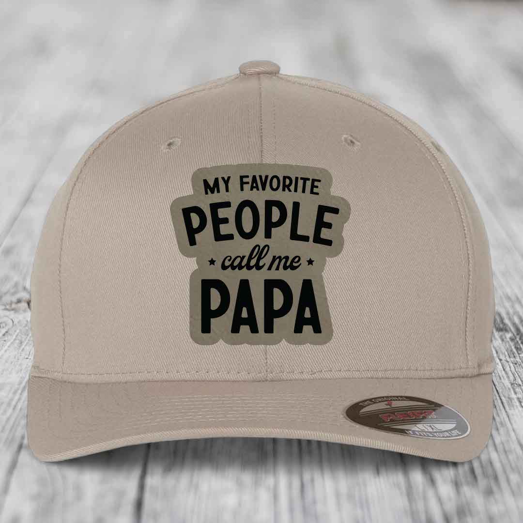 My Favorite People Call Me Papa - Leather Patch Hat - Light Brown to Black Patch - Flexfit 6277 Fitted Hat