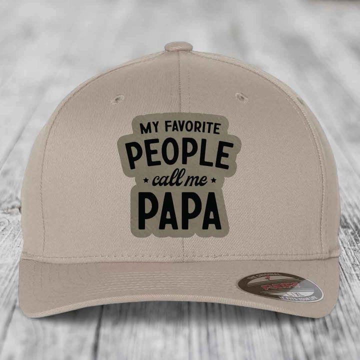 My Favorite People Call Me Papa - Leather Patch Hat - Light Brown to Black Patch - Flexfit 6277 Fitted Hat
