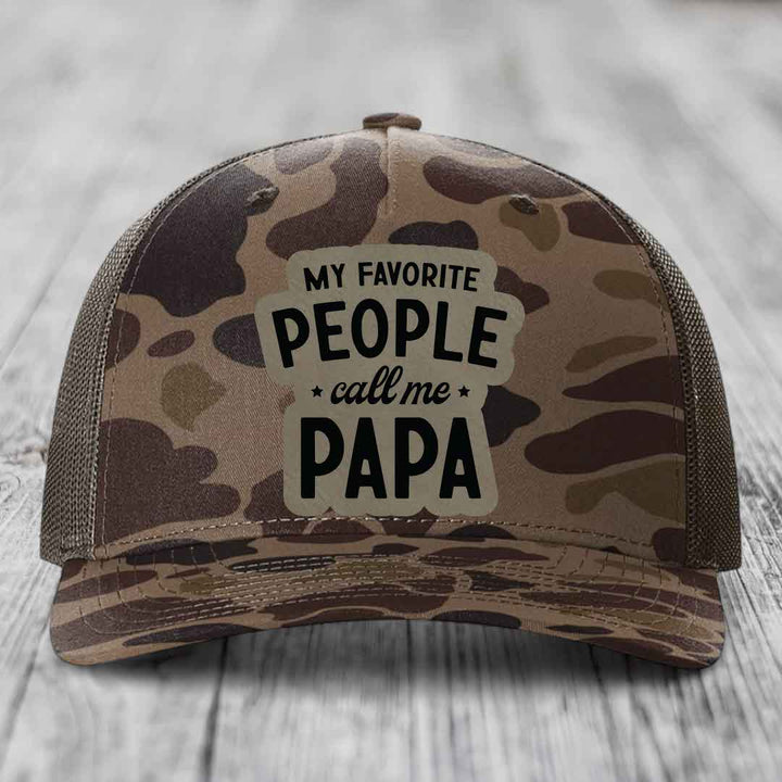 My Favorite People Call Me Papa - Leather Patch Hat - Light Brown to Black Patch - Richardson 112PFP Snapback Trucker Hat