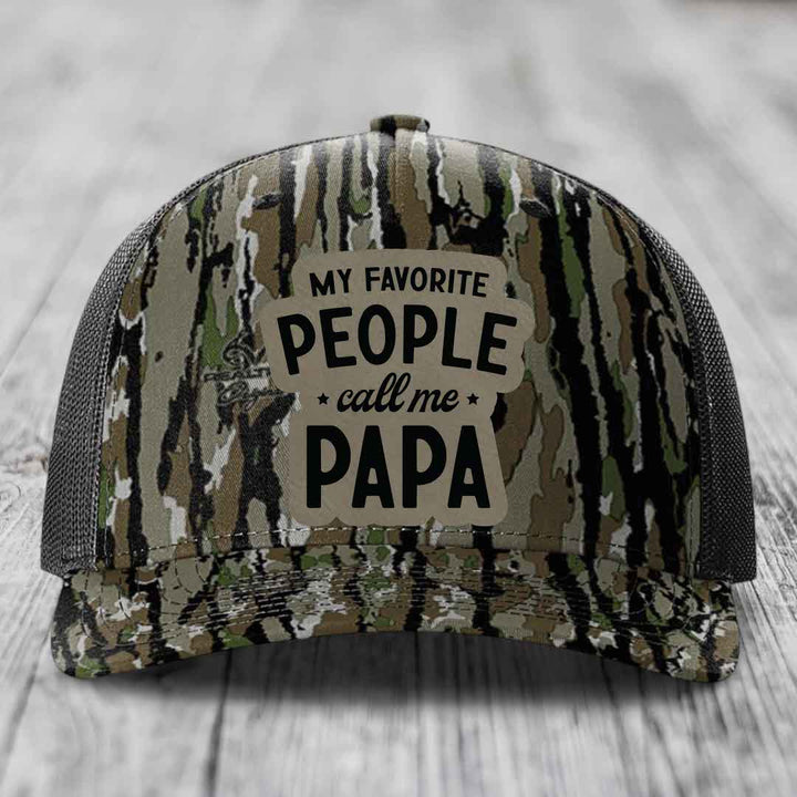 My Favorite People Call Me Papa - Leather Patch Hat - Light Brown to Black Patch - Richardson 112PFP Snapback Trucker Hat