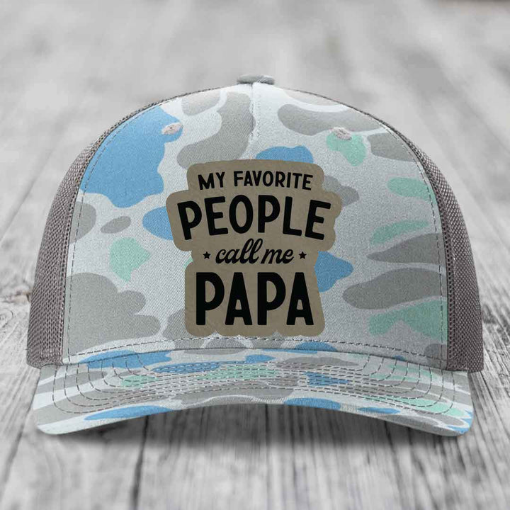 My Favorite People Call Me Papa - Leather Patch Hat - Light Brown to Black Patch - Richardson 112PFP Snapback Trucker Hat