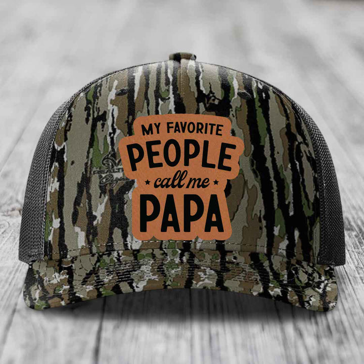 My Favorite People Call Me Papa - Leather Patch Hat - Rawhide to Black Patch - Richardson 112PFP Snapback Trucker Hat