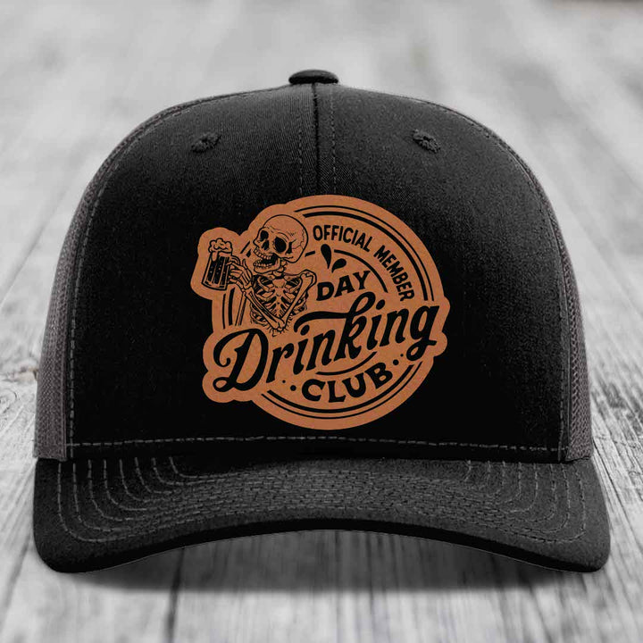 Official Member, Day Drinking Club - Leather Patch Hat - Rawhide to Black Patch - Richardson 112 Snapback Trucker Hat