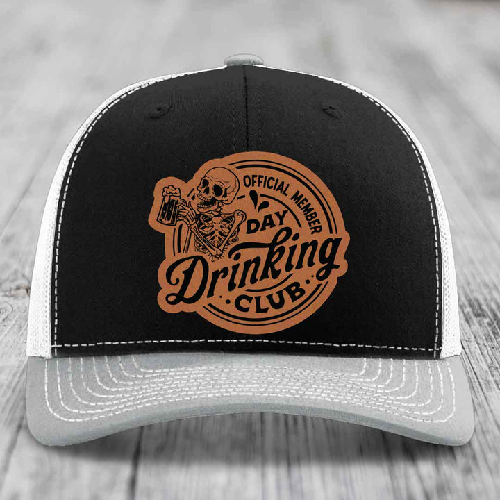 Official Member, Day Drinking Club - Leather Patch Hat - Rawhide to Black Patch - Richardson 112 Snapback Trucker Hat