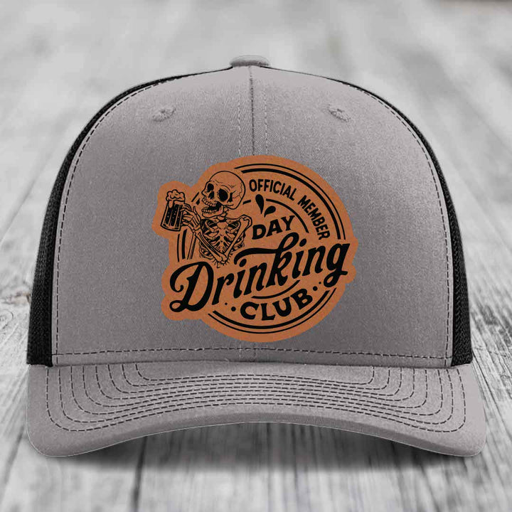 Official Member, Day Drinking Club - Leather Patch Hat - Rawhide to Black Patch - Richardson 112 Snapback Trucker Hat