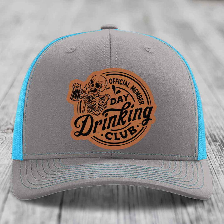 Official Member, Day Drinking Club - Leather Patch Hat - Rawhide to Black Patch - Richardson 112 Snapback Trucker Hat