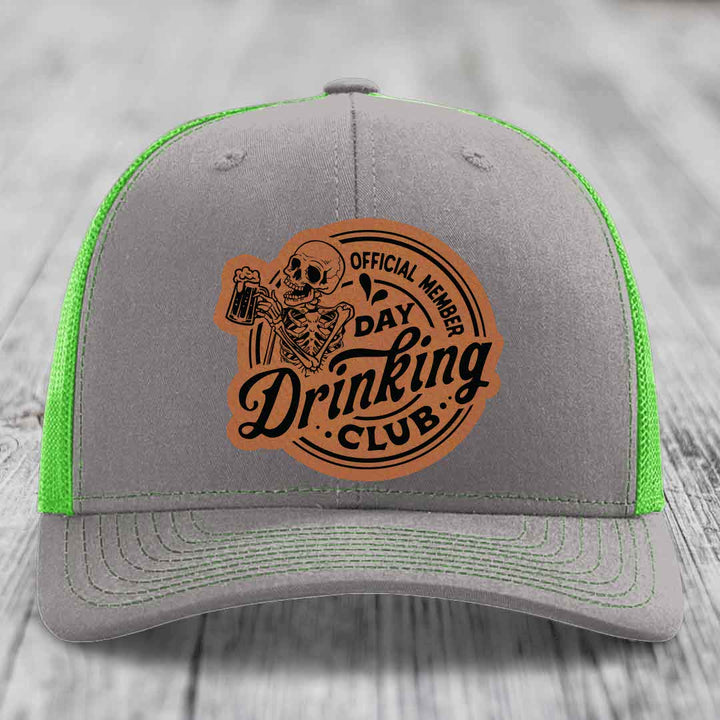 Official Member, Day Drinking Club - Leather Patch Hat - Rawhide to Black Patch - Richardson 112 Snapback Trucker Hat