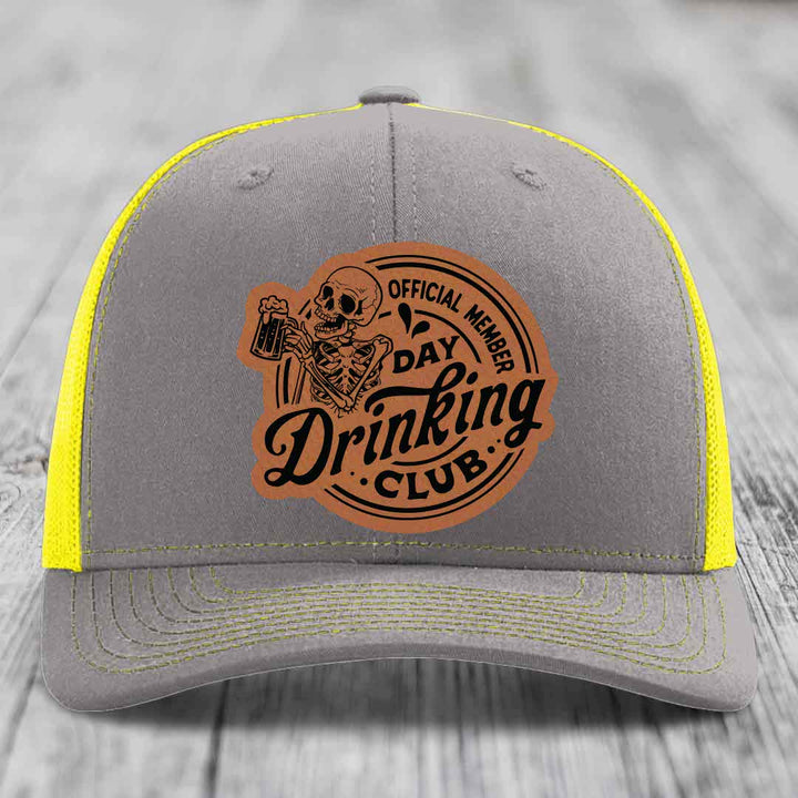 Official Member, Day Drinking Club - Leather Patch Hat - Rawhide to Black Patch - Richardson 112 Snapback Trucker Hat