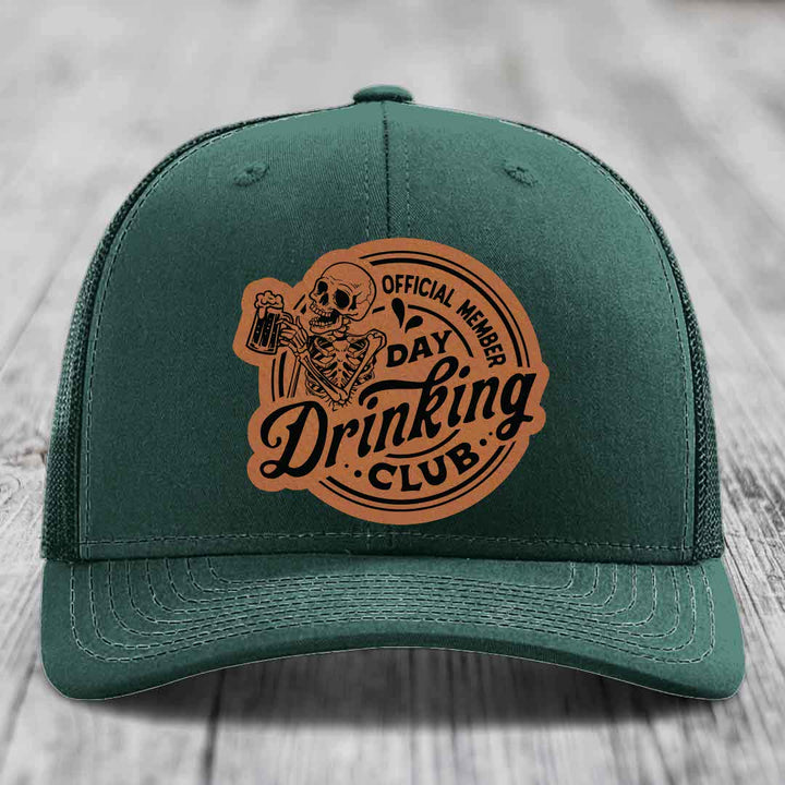 Official Member, Day Drinking Club - Leather Patch Hat - Rawhide to Black Patch - Richardson 112 Snapback Trucker Hat