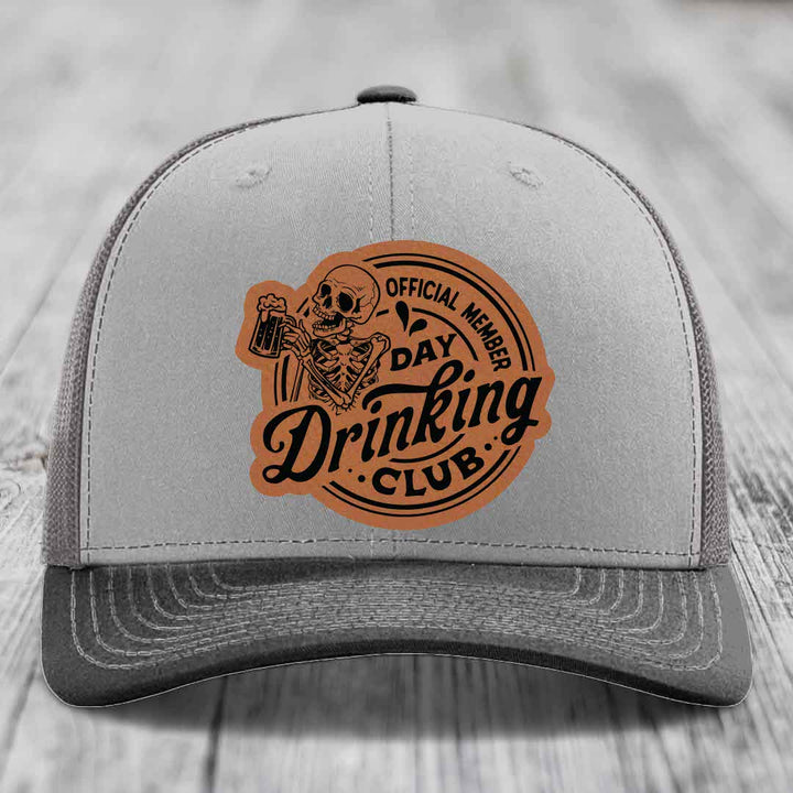 Official Member, Day Drinking Club - Leather Patch Hat - Rawhide to Black Patch - Richardson 112 Snapback Trucker Hat