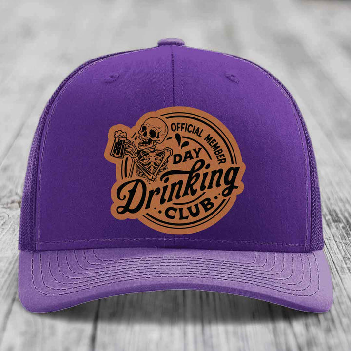Official Member, Day Drinking Club - Leather Patch Hat - Rawhide to Black Patch - Richardson 112 Snapback Trucker Hat