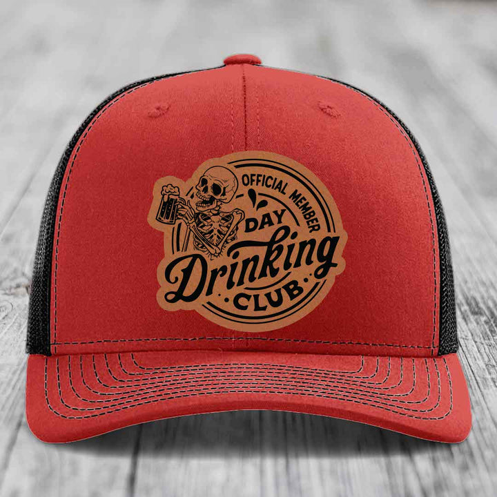 Official Member, Day Drinking Club - Leather Patch Hat - Rawhide to Black Patch - Richardson 112 Snapback Trucker Hat
