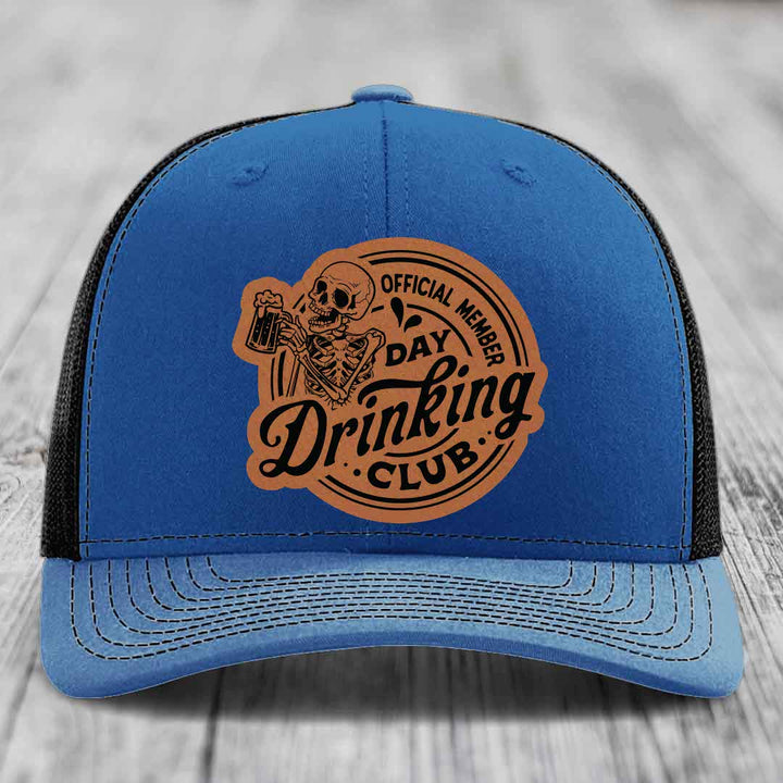 Official Member, Day Drinking Club - Leather Patch Hat - Rawhide to Black Patch - Richardson 112 Snapback Trucker Hat