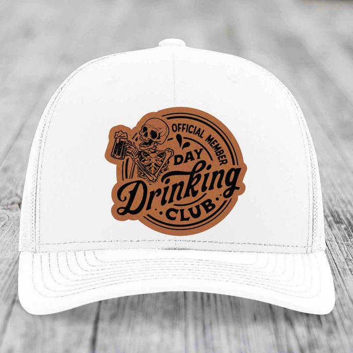 Official Member, Day Drinking Club - Leather Patch Hat - Rawhide to Black Patch - Richardson 112 Snapback Trucker Hat