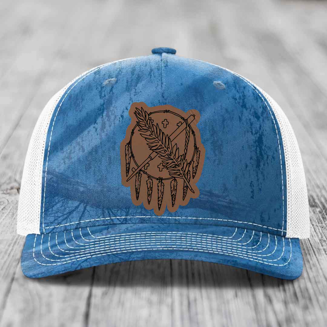 Oklahoma State Flag - Leather Patch Hat - Dark Brown to Black Patch - Richardson 112PFP Snapback Trucker Hat