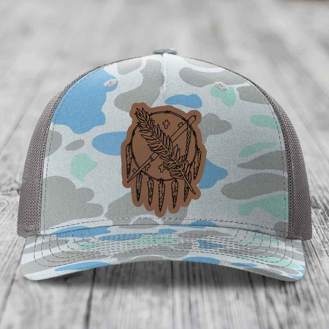 Oklahoma State Flag - Leather Patch Hat - Dark Brown to Black Patch - Richardson 112PFP Snapback Trucker Hat