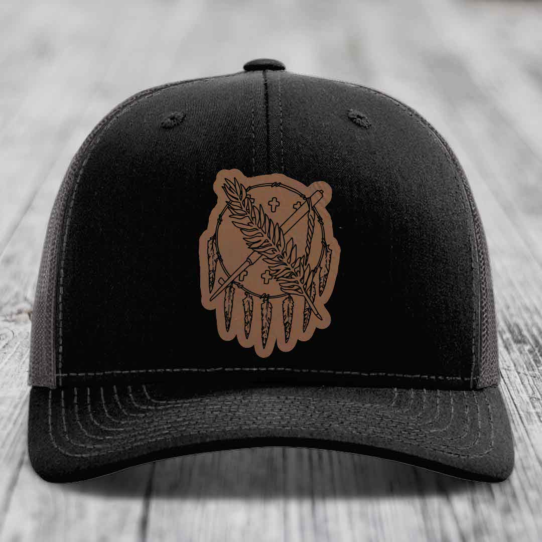 Oklahoma State Flag - Leather Patch Hat - Dark Brown to Black Patch - Richardson 112 Snapback Trucker Hat