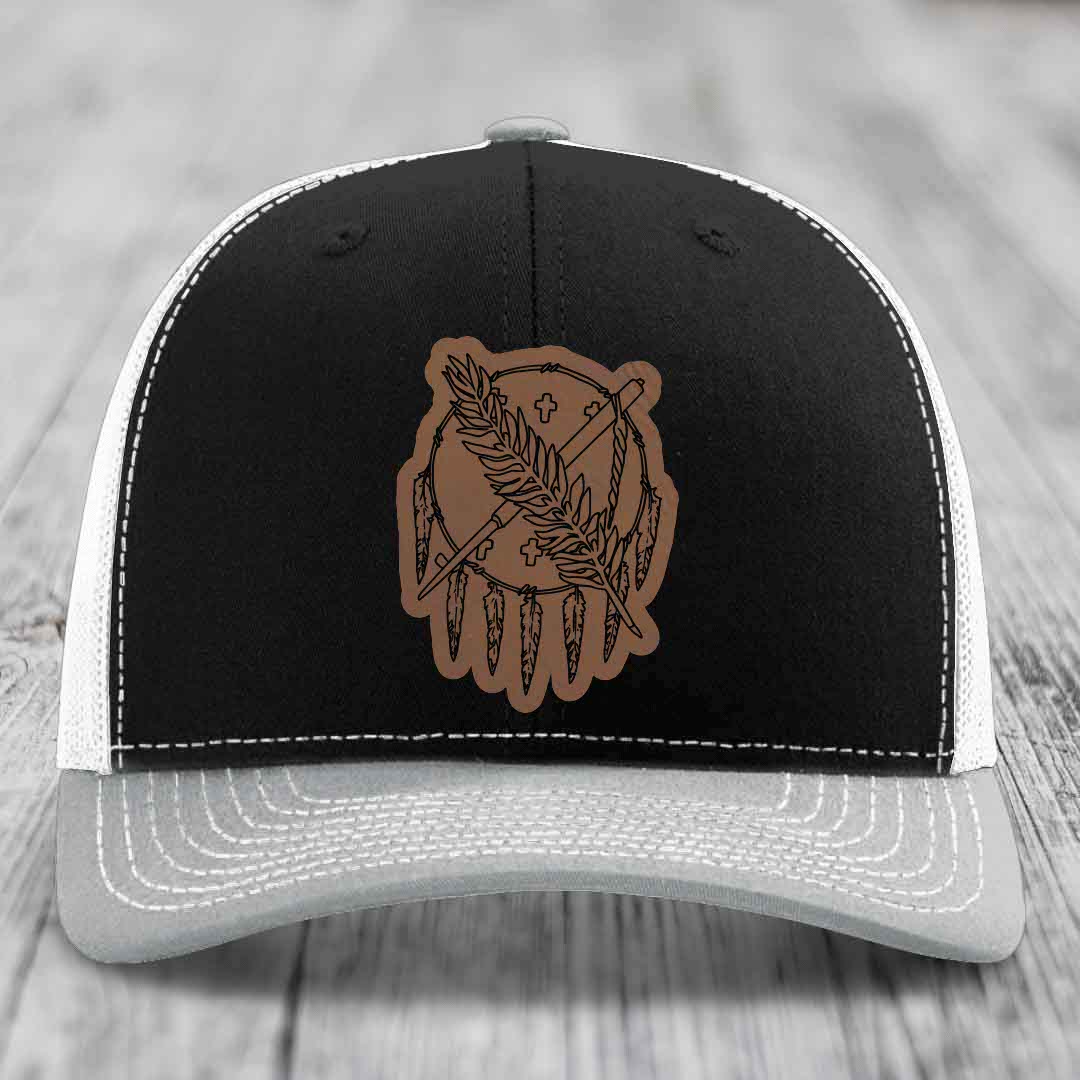 Oklahoma State Flag - Leather Patch Hat - Dark Brown to Black Patch - Richardson 112 Snapback Trucker Hat