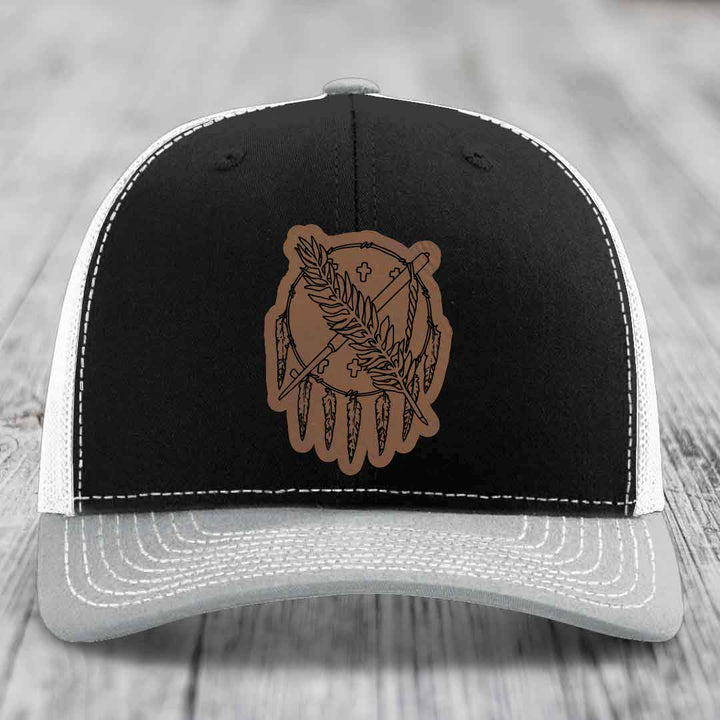 Oklahoma State Flag - Leather Patch Hat - Dark Brown to Black Patch - Richardson 112 Snapback Trucker Hat