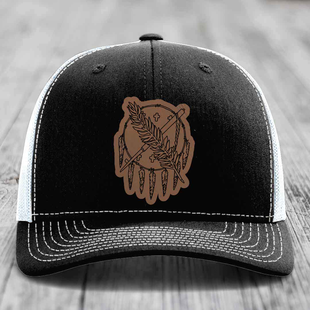 Oklahoma State Flag - Leather Patch Hat - Dark Brown to Black Patch - Richardson 112 Snapback Trucker Hat