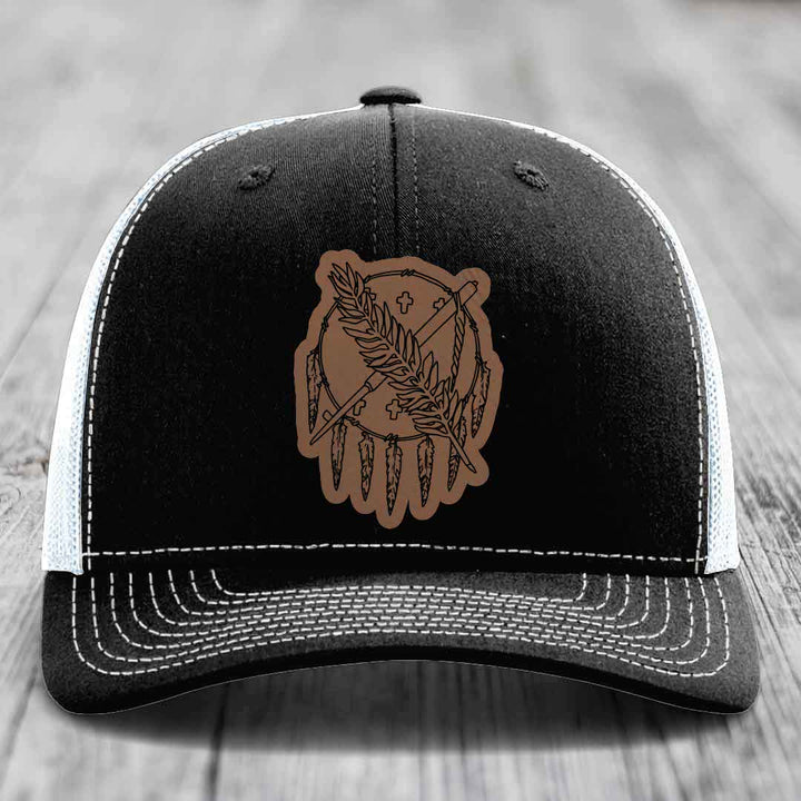 Oklahoma State Flag - Leather Patch Hat - Dark Brown to Black Patch - Richardson 112 Snapback Trucker Hat