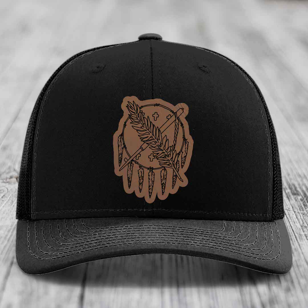 Oklahoma State Flag - Leather Patch Hat - Dark Brown to Black Patch - Richardson 112 Snapback Trucker Hat