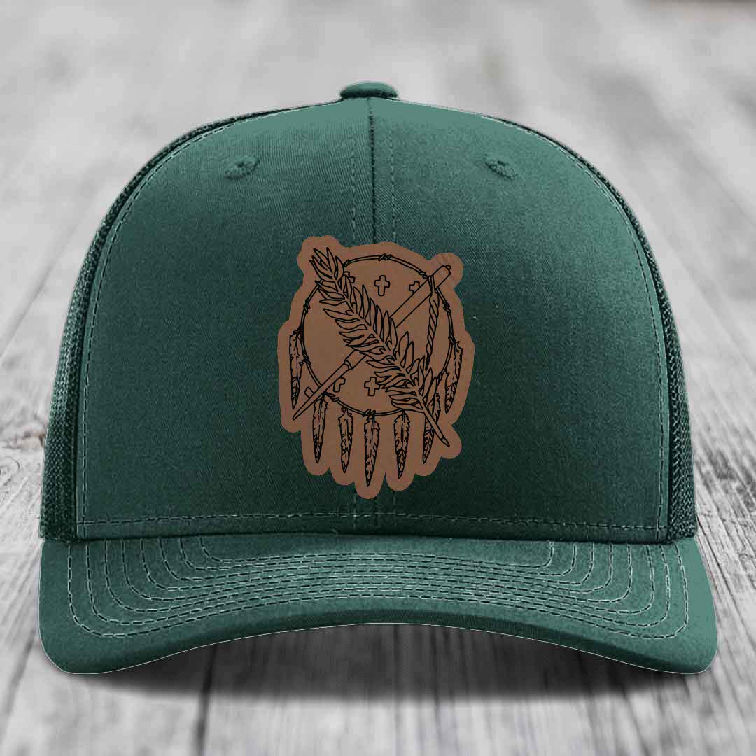 Oklahoma State Flag - Leather Patch Hat - Dark Brown to Black Patch - Richardson 112 Snapback Trucker Hat
