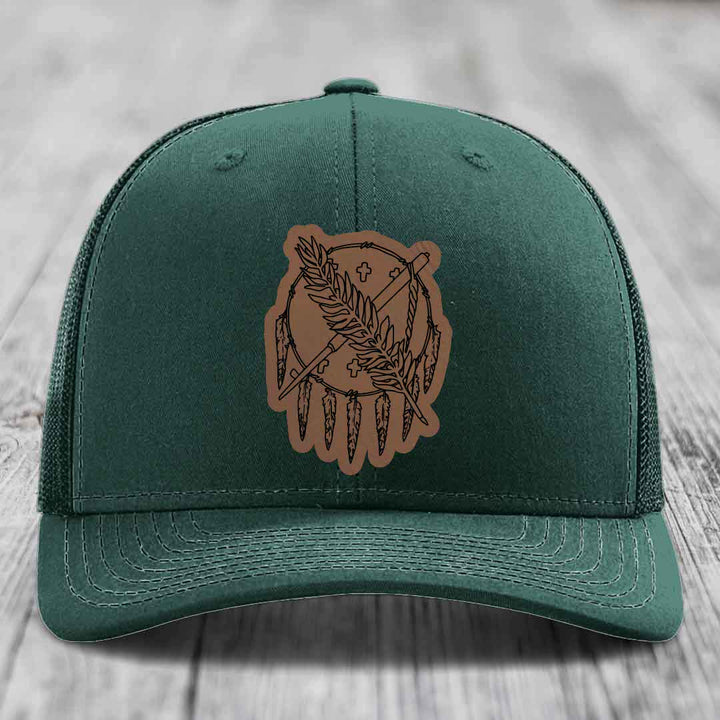 Oklahoma State Flag - Leather Patch Hat - Dark Brown to Black Patch - Richardson 112 Snapback Trucker Hat
