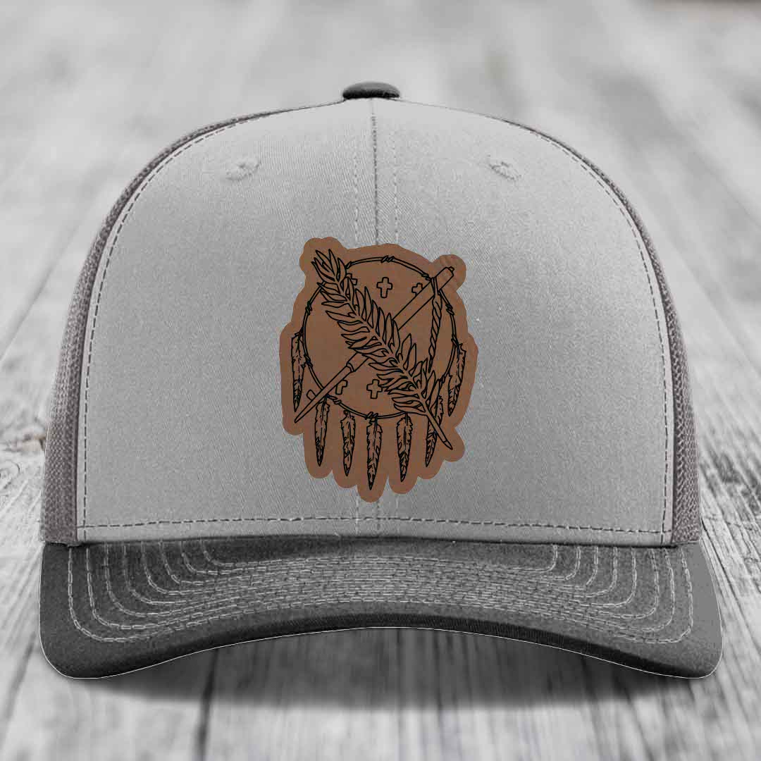 Oklahoma State Flag - Leather Patch Hat - Dark Brown to Black Patch - Richardson 112 Snapback Trucker Hat