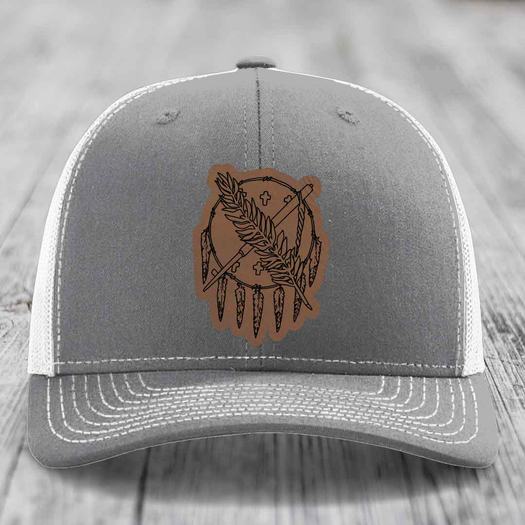 Oklahoma State Flag - Leather Patch Hat - Dark Brown to Black Patch - Richardson 112 Snapback Trucker Hat