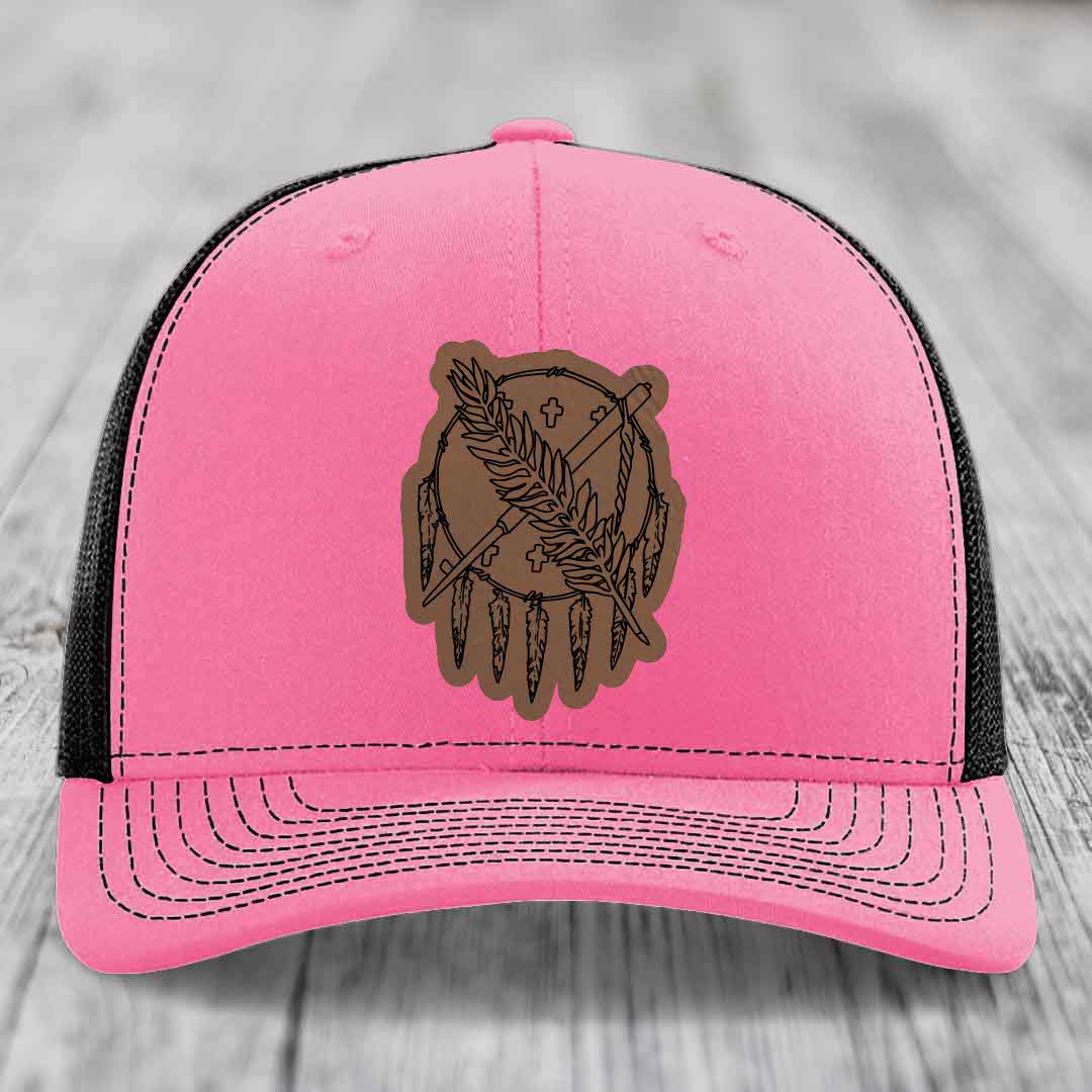 Oklahoma State Flag - Leather Patch Hat - Dark Brown to Black Patch - Richardson 112 Snapback Trucker Hat