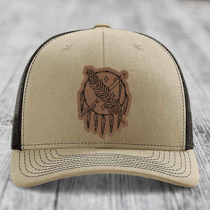 Oklahoma State Flag - Leather Patch Hat - Dark Brown to Black Patch - Richardson 112 Snapback Trucker Hat
