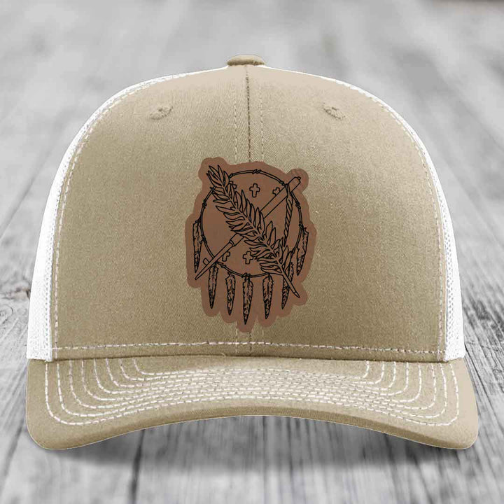 Oklahoma State Flag - Leather Patch Hat - Dark Brown to Black Patch - Richardson 112 Snapback Trucker Hat