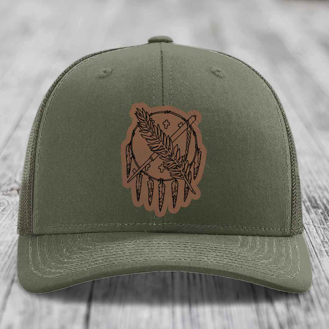 Oklahoma State Flag - Leather Patch Hat - Dark Brown to Black Patch - Richardson 112 Snapback Trucker Hat