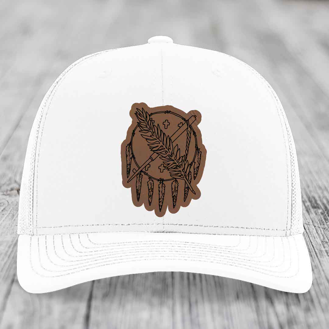 Oklahoma State Flag - Leather Patch Hat - Dark Brown to Black Patch - Richardson 112 Snapback Trucker Hat