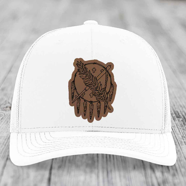 Oklahoma State Flag - Leather Patch Hat - Dark Brown to Black Patch - Richardson 112 Snapback Trucker Hat