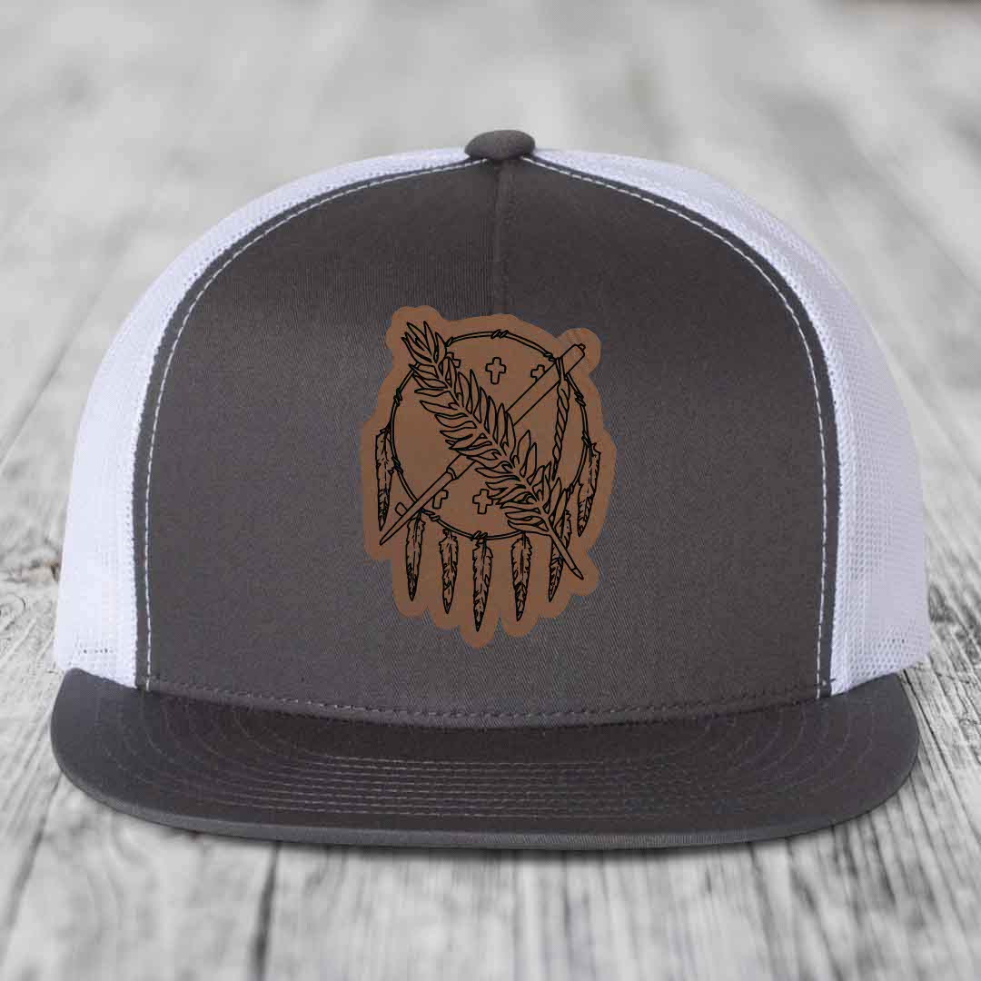 Oklahoma State Flag - Leather Patch Hat - Dark Brown to Black Patch - Yupoong 6006 Snapback Flatbill Hat