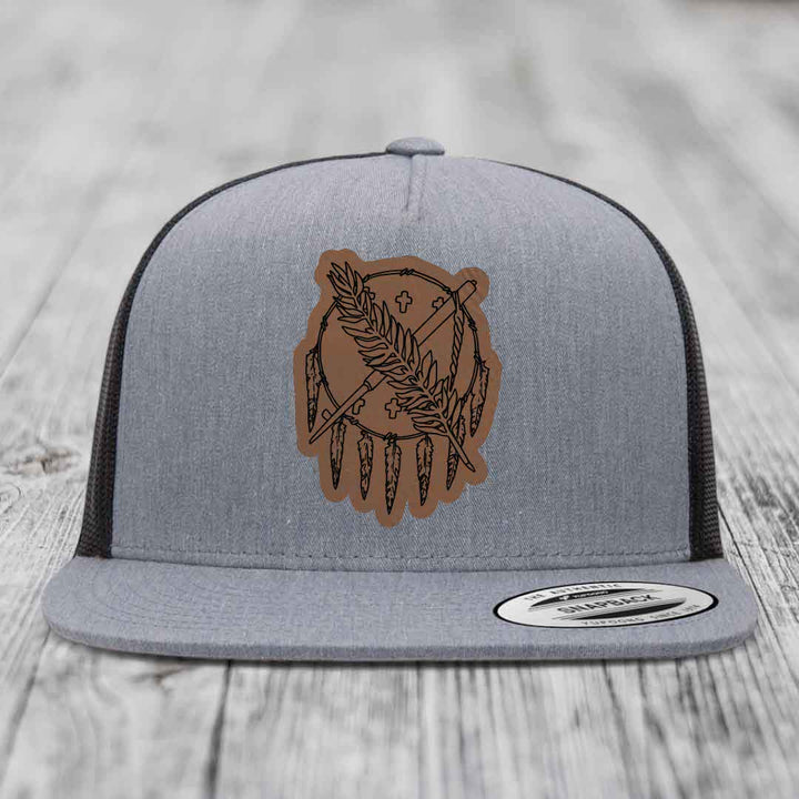 Oklahoma State Flag - Leather Patch Hat - Dark Brown to Black Patch - Yupoong 6006 Snapback Flatbill Hat