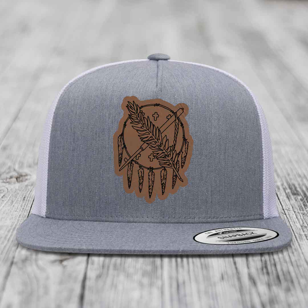 Oklahoma State Flag - Leather Patch Hat - Dark Brown to Black Patch - Yupoong 6006 Snapback Flatbill Hat